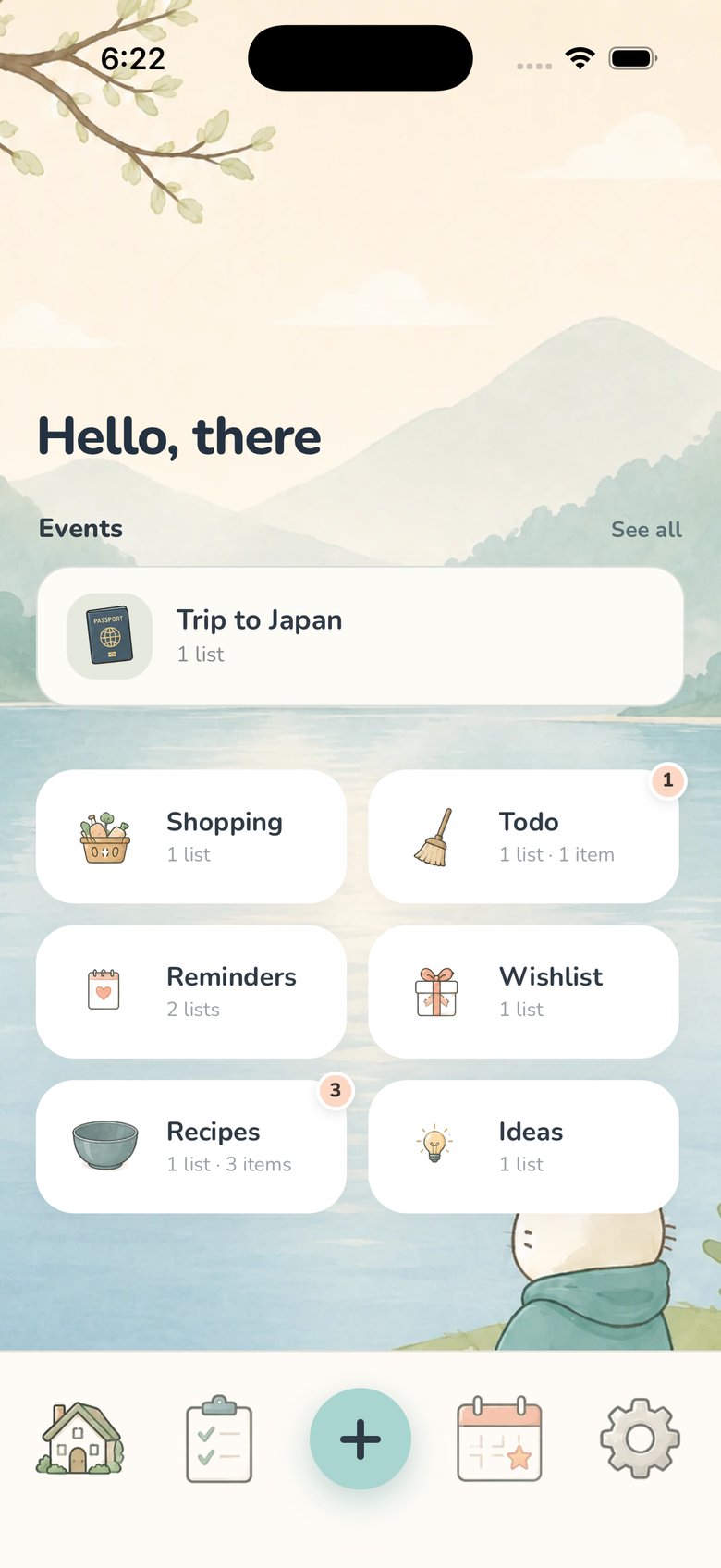 Drift Lists home screen with lists for shopping, todos, reminders, and more